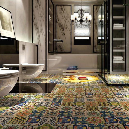 45 Pcs Hand Painted Ceramic Tiles 6x6 Floral Mixed Patterns Assorted Wall Tiles for Kitchen Backsplash Bathroom Stair Riser Decorative Art - GR.Mosaic Luxury Tiles