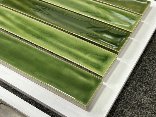 Handmade Kiln-fired Brick 40x250mm - Per Square Meter (100pcs) - Emerald Green Gradient Finish N42510