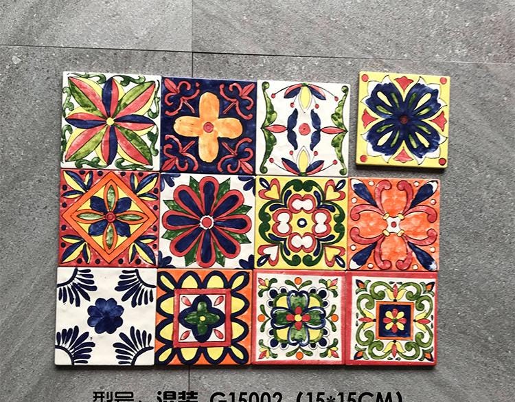 45 Pcs Hand Painted Ceramic Tiles 6x6 Floral Mixed Patterns Assorted Wall Tiles for Kitchen Backsplash Bathroom Stair Riser Decorative Art View 3 - GR.Mosaic Decorative Pattern