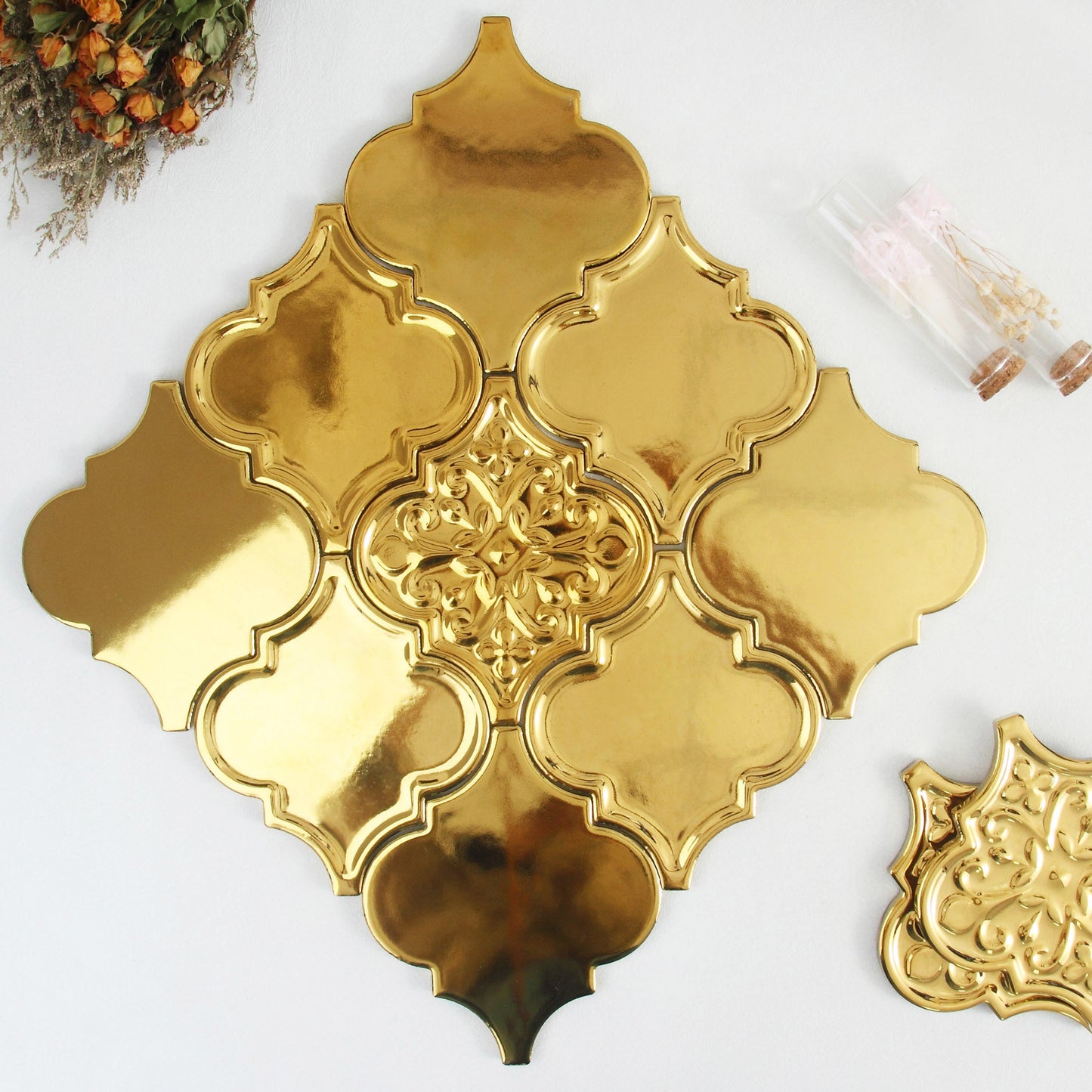 Moroccan Lantern Ceramic Tiles 150x175mm - N-DL-157504 - Per Square Meter - Luxe Gold Mirror Finish - GR.Mosaic Decorative Pattern (View 1)