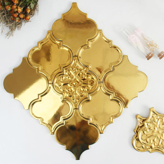 Moroccan Lantern Ceramic Tiles 150x175mm - N-DL-157504 - Per Square Meter - Luxe Gold Mirror Finish - GR.Mosaic Decorative Pattern (View 1)
