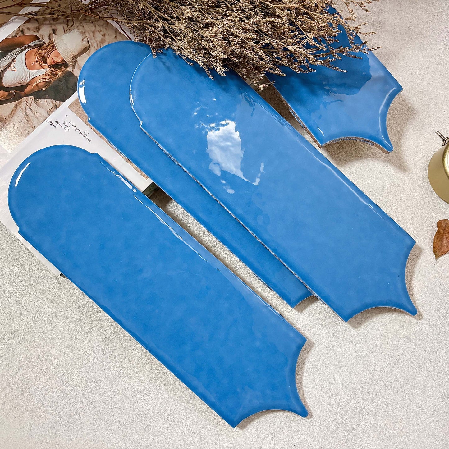 Feather Ceramic Tiles 90x308mm - Per Square Meter - Ice Blue Finish - YM930-14 - GR.Mosaic Decorative Pattern (View 7)
