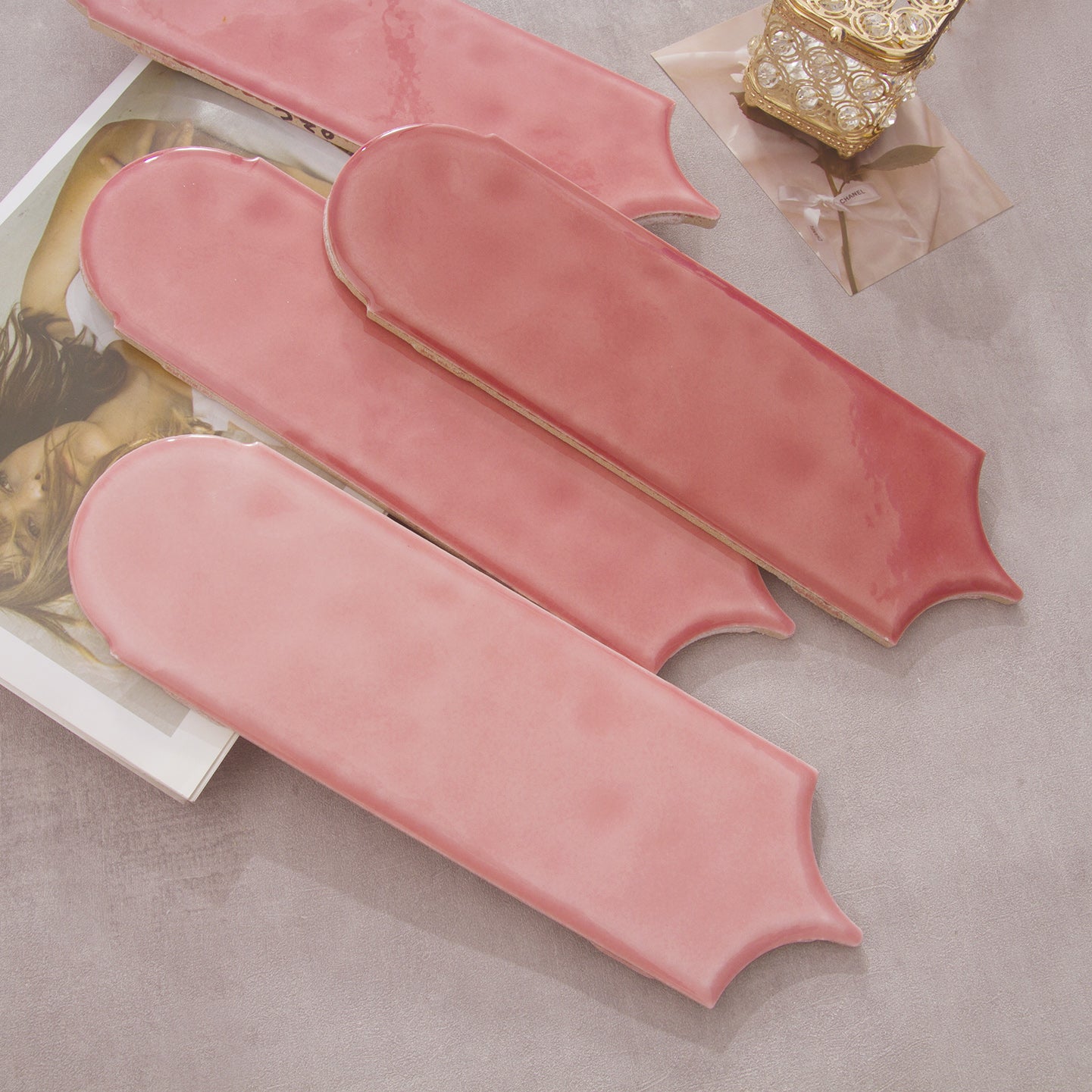 Feather Ceramic Tiles 90x308mm - Per Square Meter - Pink Finish - YM930-02 - GR.Mosaic Decorative Pattern (View 8)