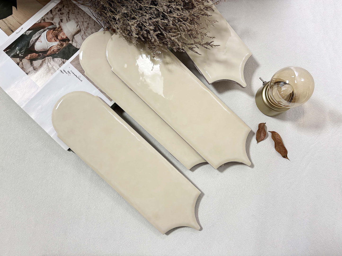 Feather Ceramic Tiles 90x308mm - Per Square Meter - Off White Finish - YM930-13 - GR.Mosaic Decorative Pattern (View 6)