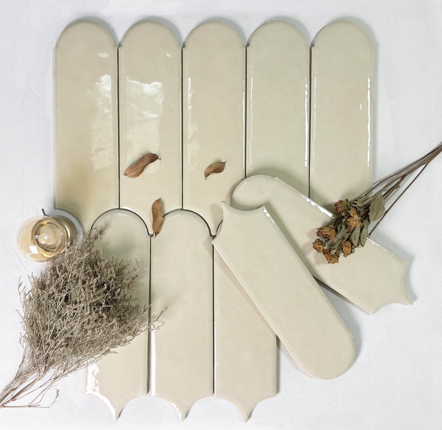 Feather Ceramic Tiles 90x308mm - Per Square Meter - Off White Finish - YM930-13 - GR.Mosaic Decorative Pattern (View 7)