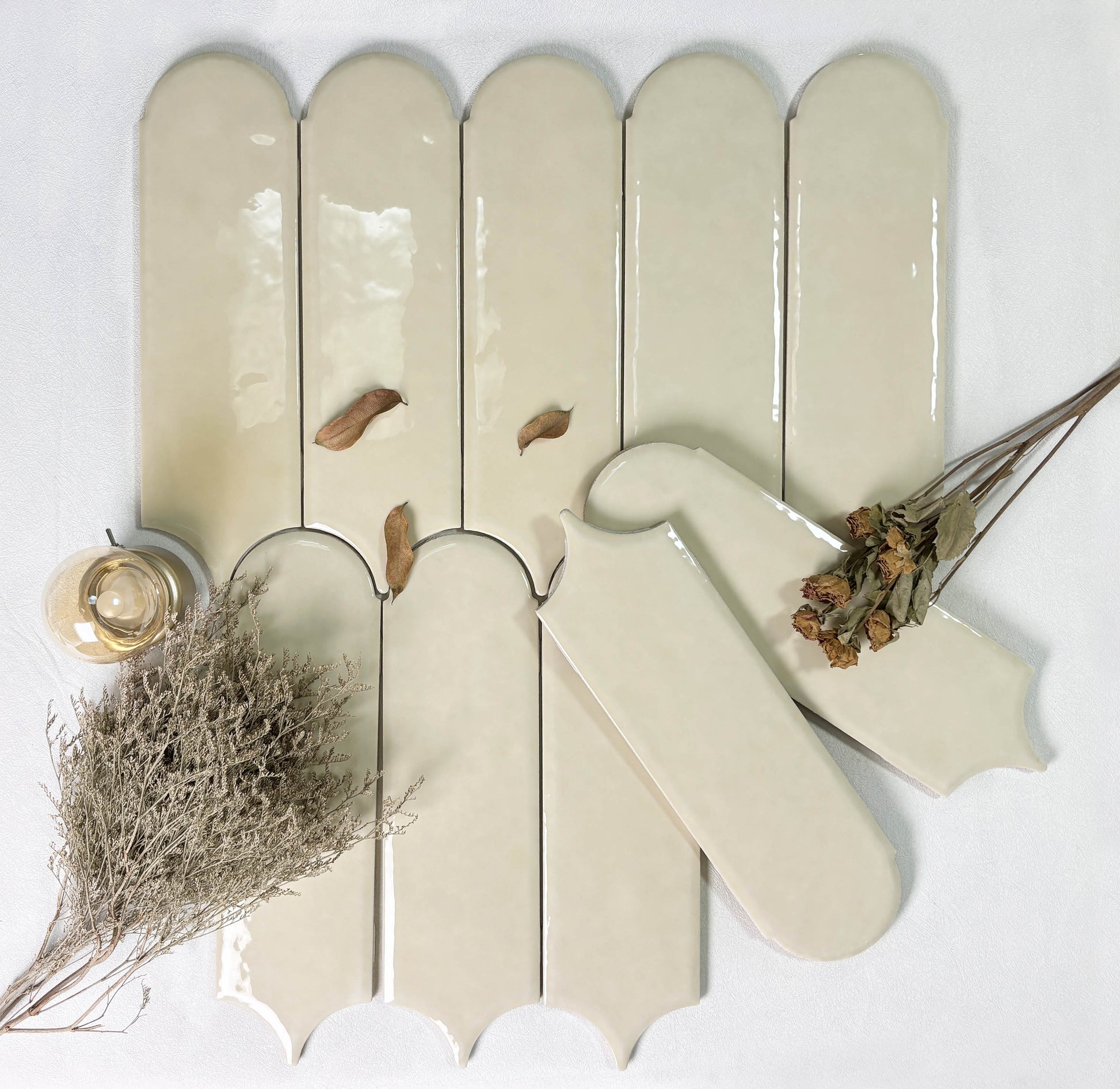 Feather Ceramic Tiles 90x308mm - Per Square Meter - Off White Finish - YM930-13 - GR.Mosaic Decorative Pattern (View 7)