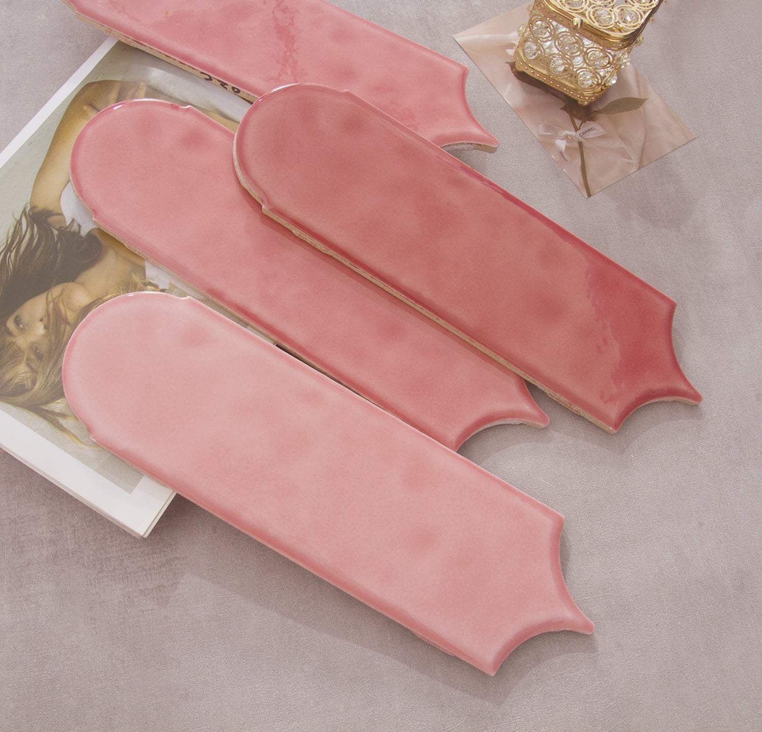 Feather Ceramic Tiles 90x308mm - Per Square Meter - Pink Finish - YM930-02 - GR.Mosaic Decorative Pattern (View 5)