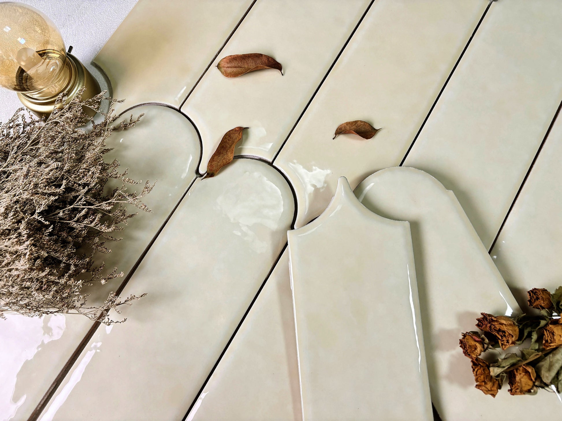 Feather Ceramic Tiles 90x308mm - Per Square Meter - Off White Finish - YM930-13 - GR.Mosaic Decorative Pattern (View 8)