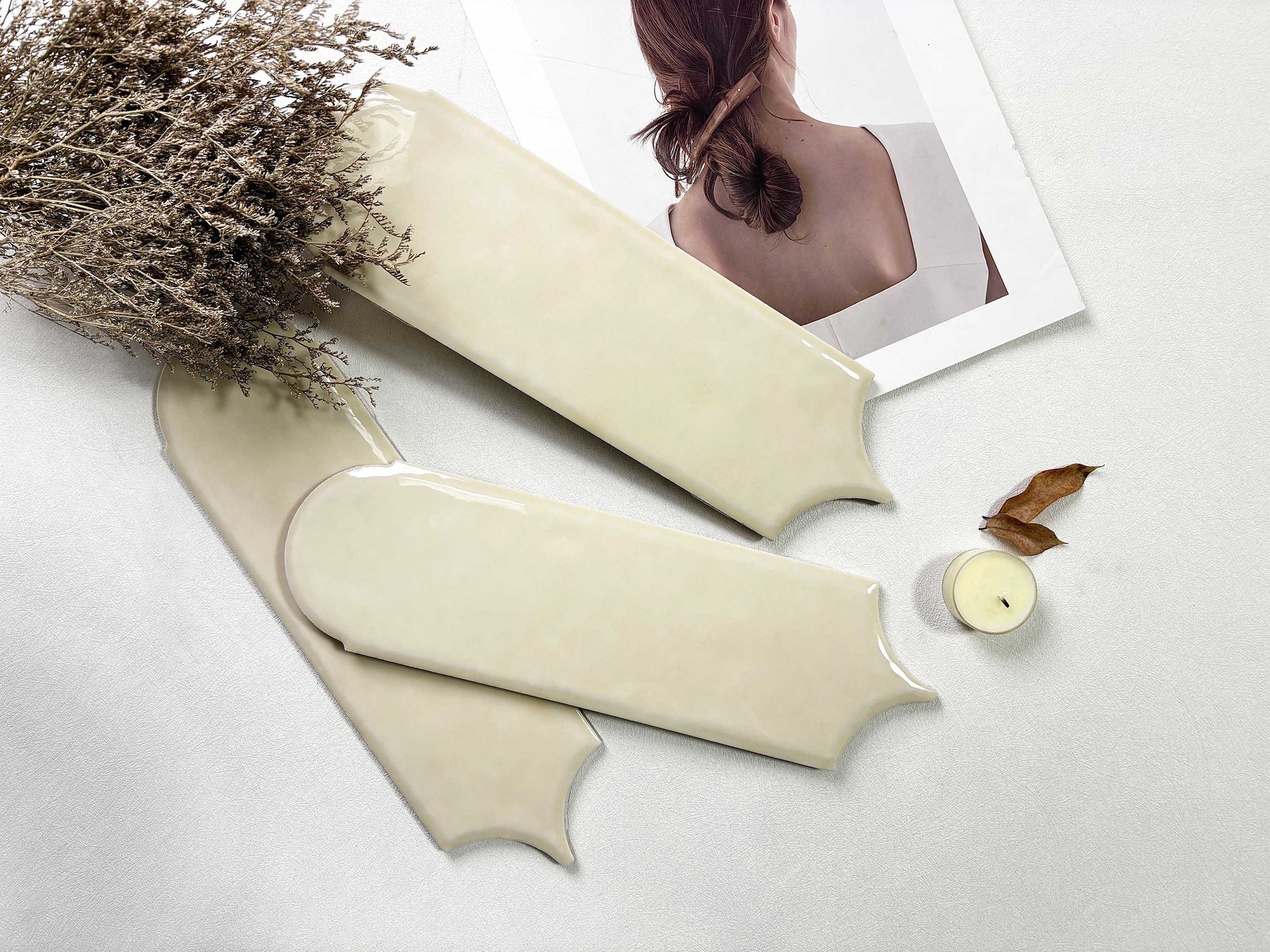 Feather Ceramic Tiles 90x308mm - Per Square Meter - Off White Finish - YM930-13 - GR.Mosaic Decorative Pattern (View 9)