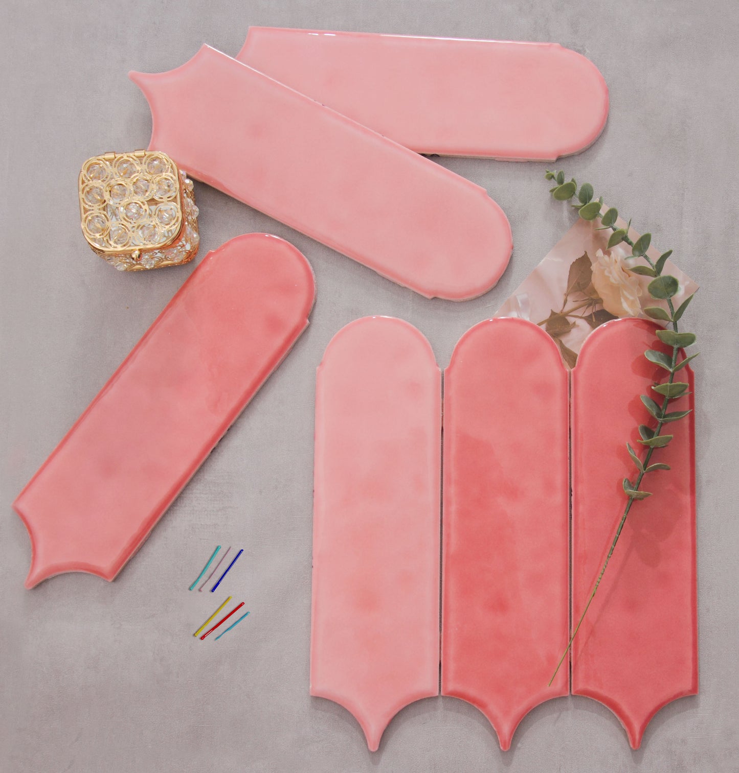 Feather Ceramic Tiles 90x308mm - Per Square Meter - Pink Finish - YM930-02 - GR.Mosaic Decorative Pattern (View 7)
