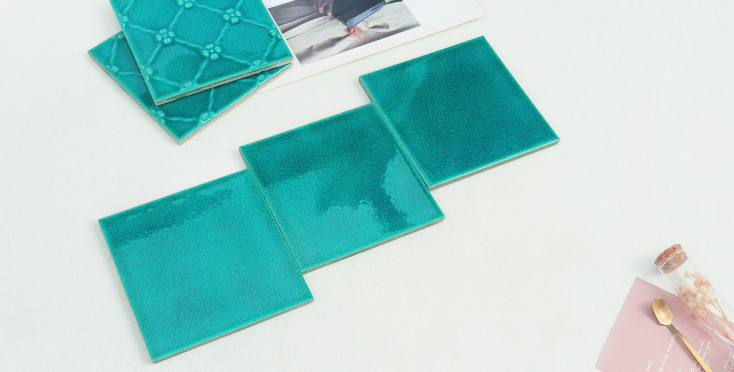 Ice Crack Ceramic Tiles 150x150mm - N-BL-15002 - Per Square Meter - Turquoise Green Crackle Glaze Finish