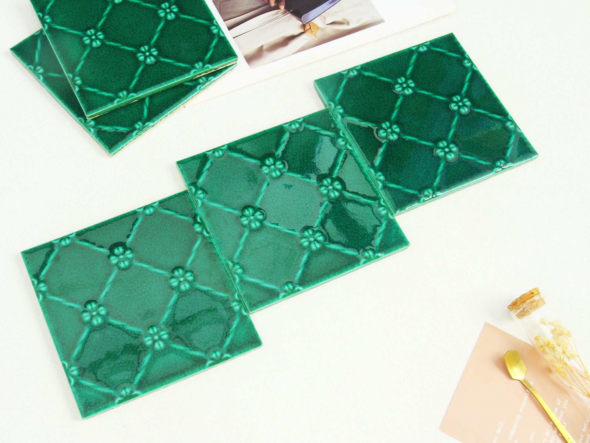 Iridescent Ceramic Tiles 150x150mm - Per Square Meter - Teal Crackle Finish - 1510M - GR.Mosaic Decorative Pattern (View 2)