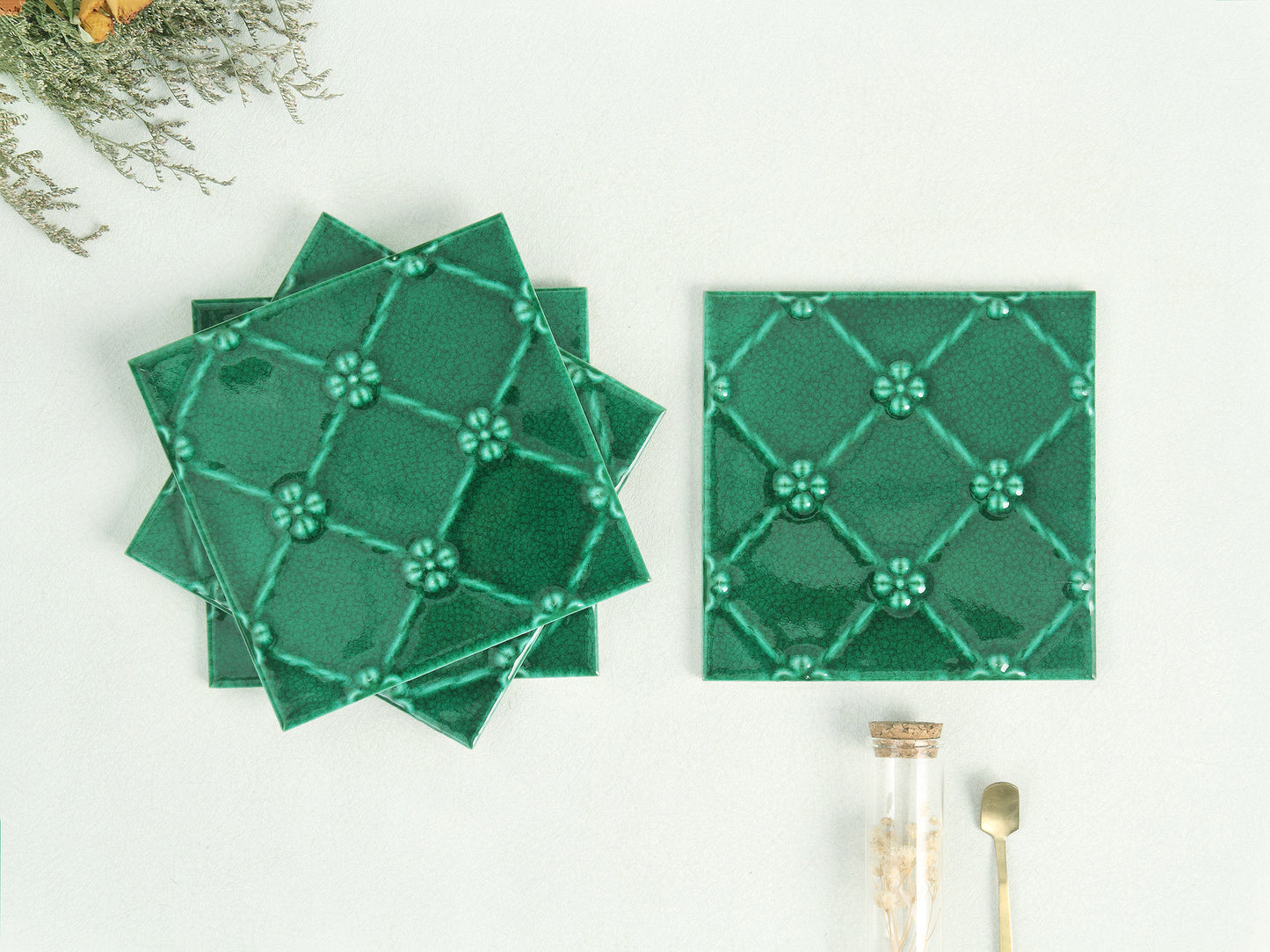 Iridescent Ceramic Tiles 150x150mm - Per Square Meter - Teal Crackle Finish - 1510M - GR.Mosaic Decorative Pattern (View 3)