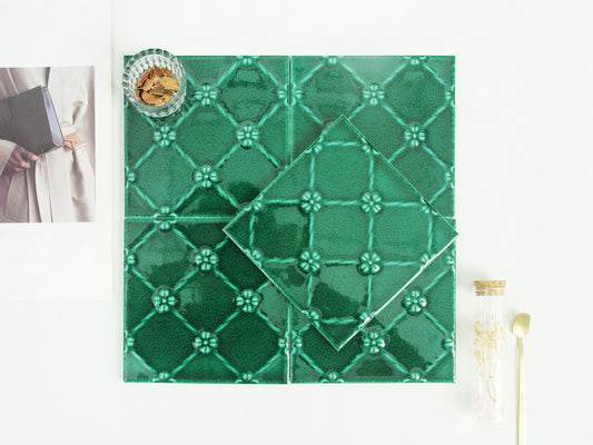 Iridescent Ceramic Tiles 150x150mm - Per Square Meter - Teal Crackle Finish - 1510M - GR.Mosaic Decorative Pattern (View 1)