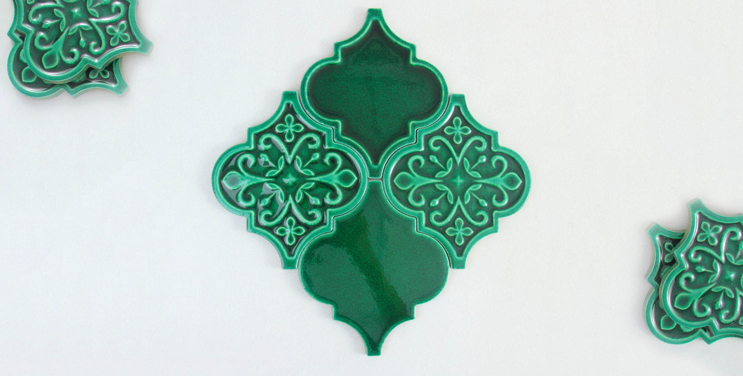 Moroccan Lantern Ceramic Tiles 150x175mm - N-DL-157501 - Per Square Meter - Emerald Green Glossy Finish - GR.Mosaic Decorative Pattern (View 5)