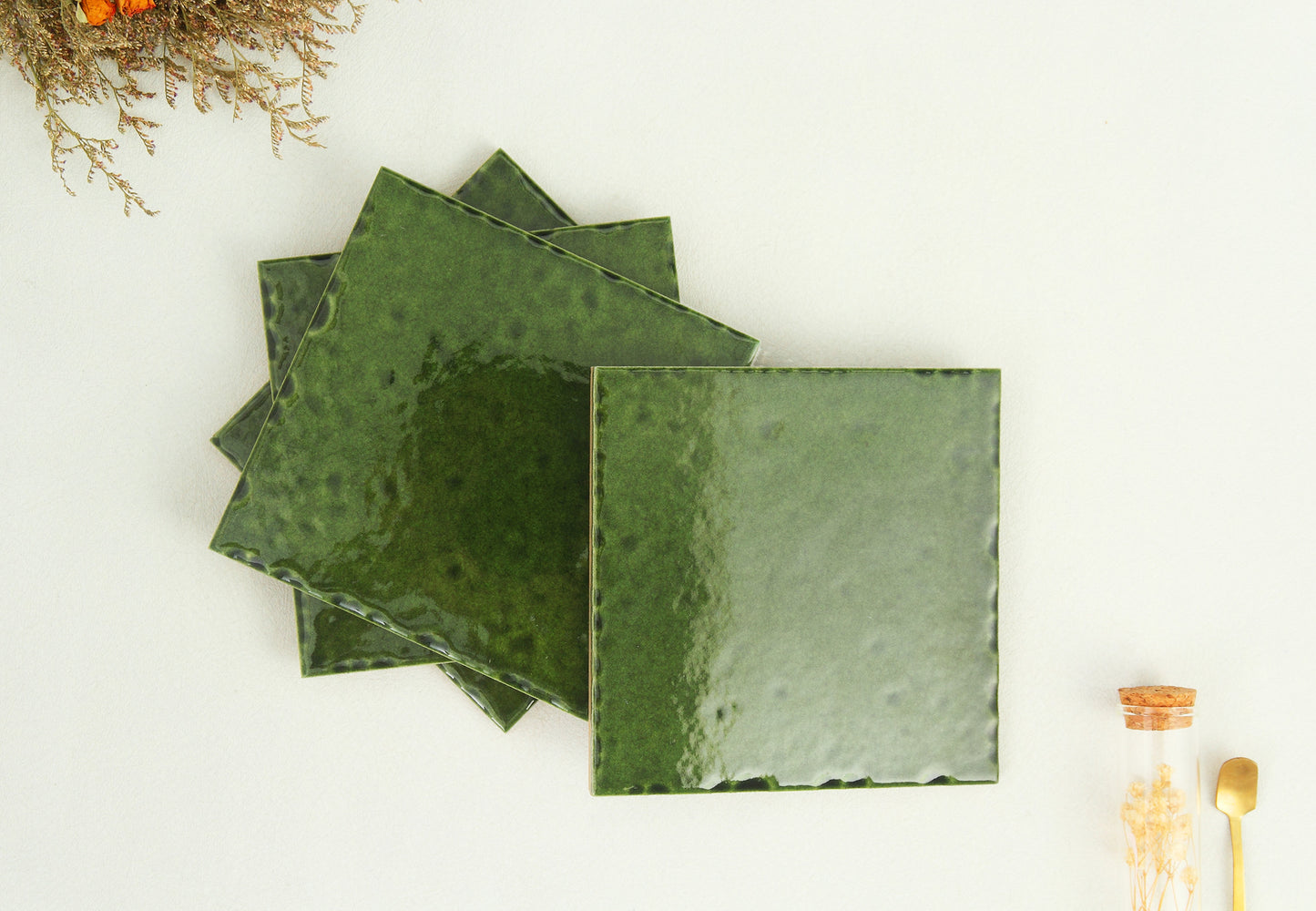 Ice Crack Ceramic Tiles 150x150mm - N-BL-1506 - Per Square Meter - Deep Green Crackle Glaze Finish