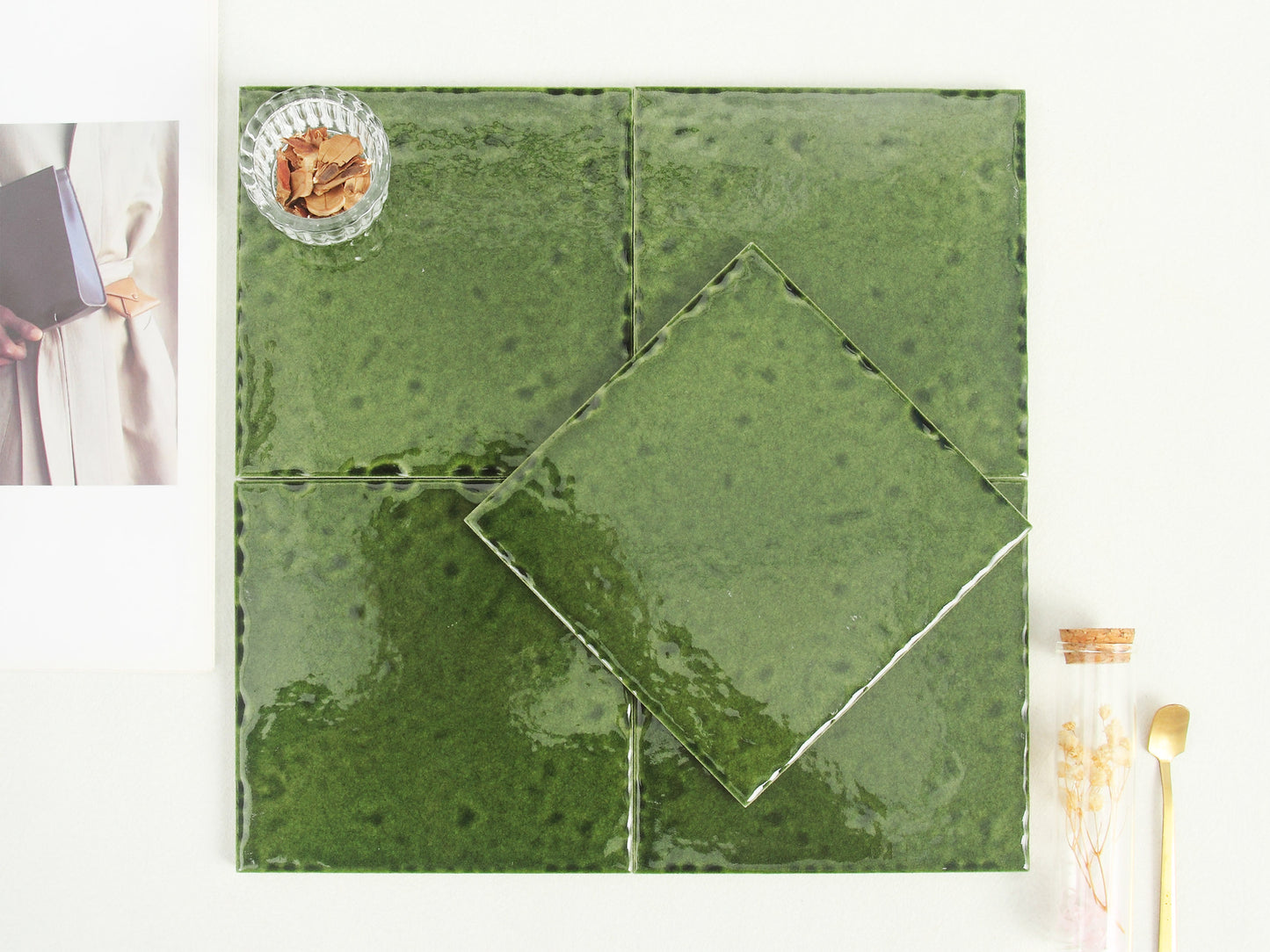Ice Crack Ceramic Tiles 150x150mm - N-BL-1506 - Per Square Meter - Deep Green Crackle Glaze Finish