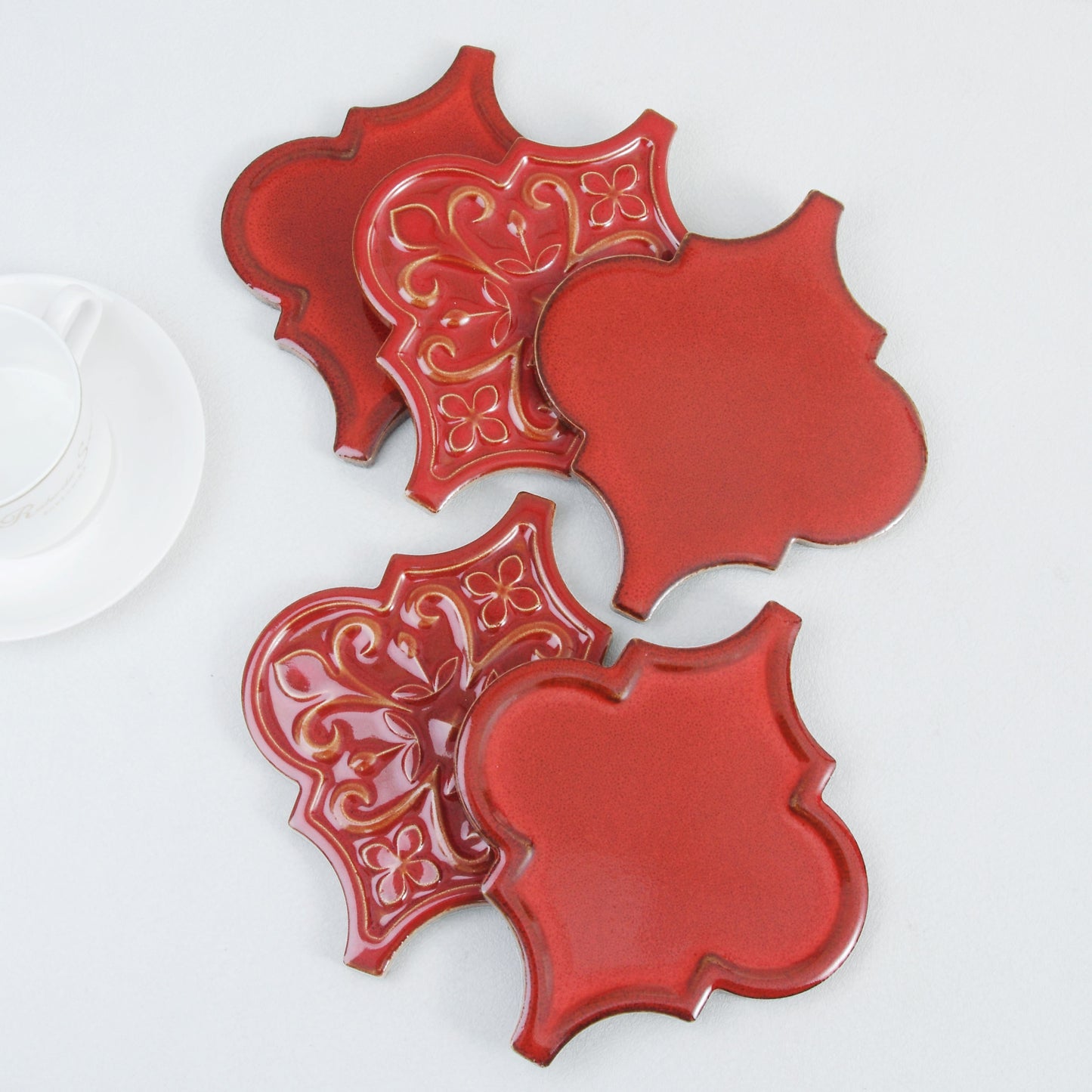 Moroccan Lantern Ceramic Tiles 150x175mm - N-DL-157502 - Per Square Meter - Coral Red Glossy Finish - GR.Mosaic Decorative Pattern (View 3)