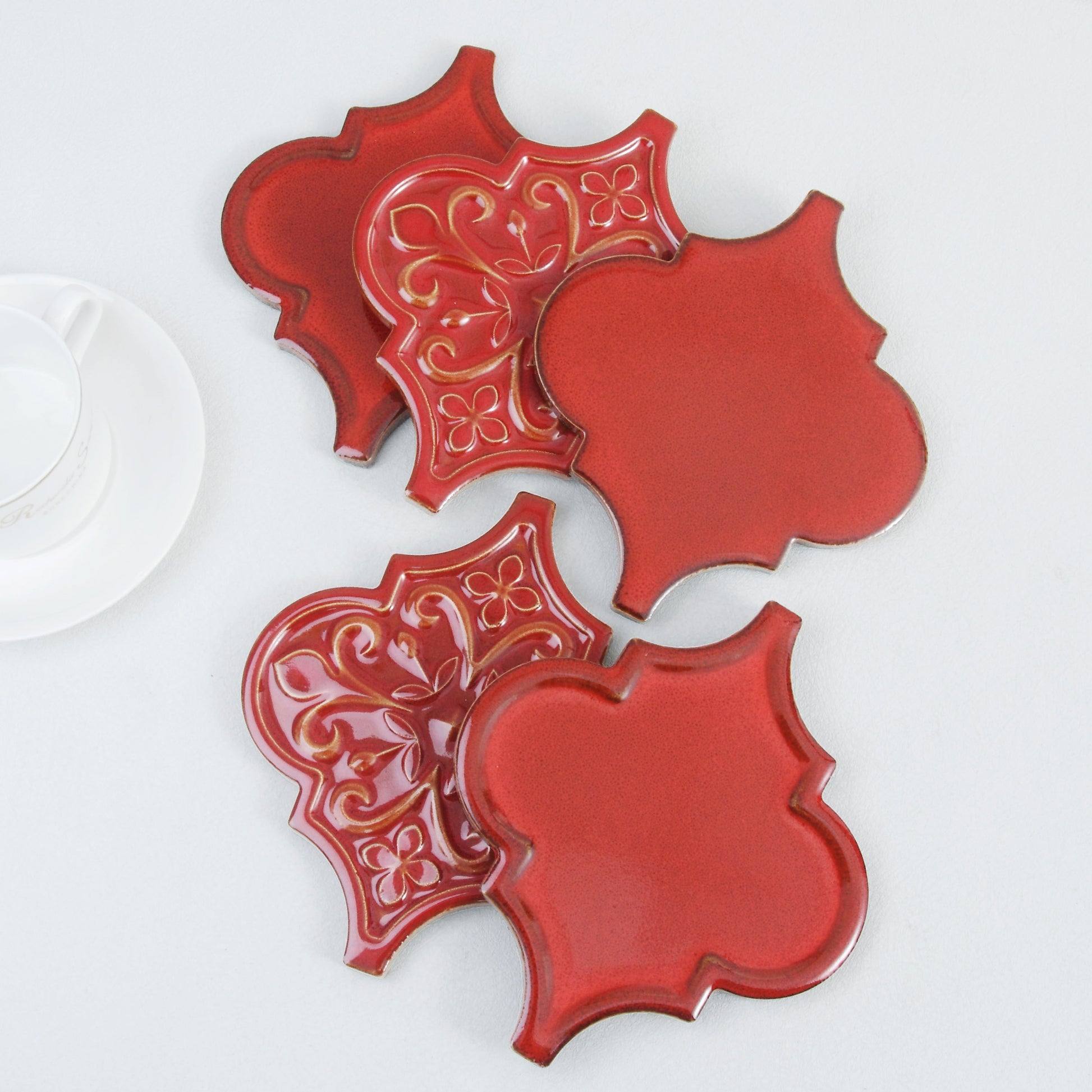 Moroccan Lantern Ceramic Tiles 150x175mm - N-DL-157502 - Per Square Meter - Coral Red Glossy Finish - GR.Mosaic Decorative Pattern (View 3)