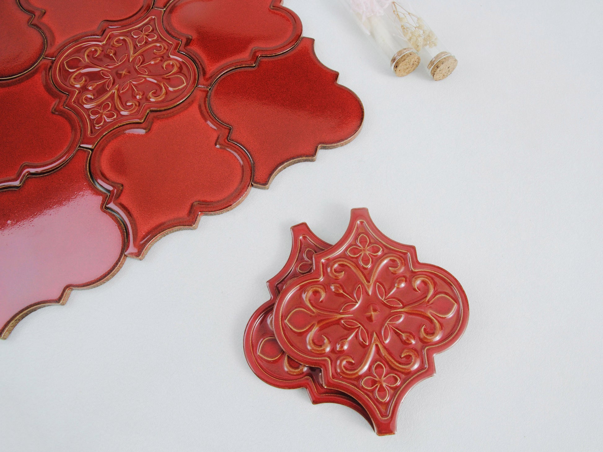 Moroccan Lantern Ceramic Tiles 150x175mm - N-DL-157502 - Per Square Meter - Coral Red Glossy Finish - GR.Mosaic Decorative Pattern (View 5)