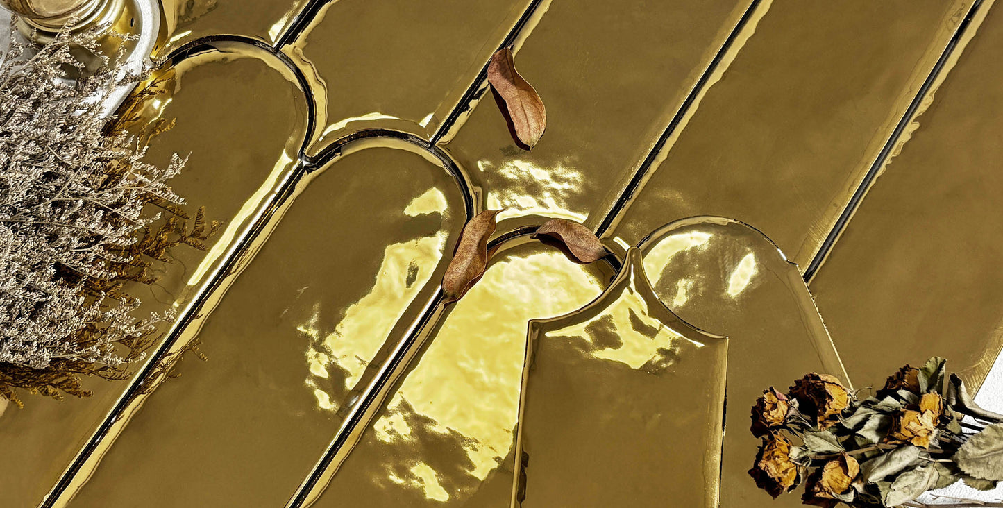 Feather Ceramic Tiles 90x308mm - Per Square Meter - Bright Gold Finish - YM930-16J - GR.Mosaic Decorative Pattern (View 5)