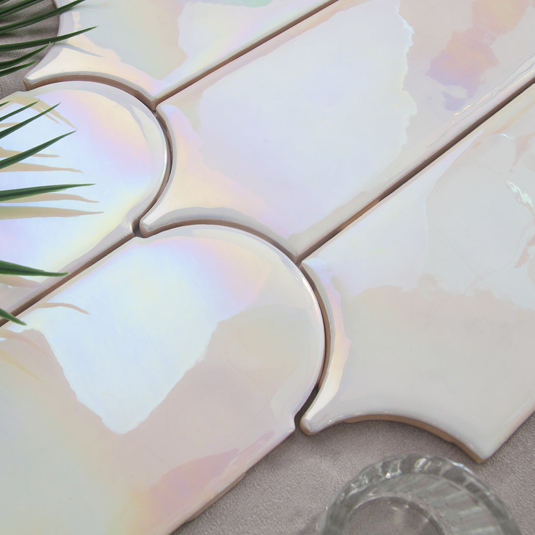 Feather Ceramic Tiles 90x308mm - Per Square Meter - Iridescent White Finish - GYM930-01 - GR.Mosaic Decorative Pattern (View 6)