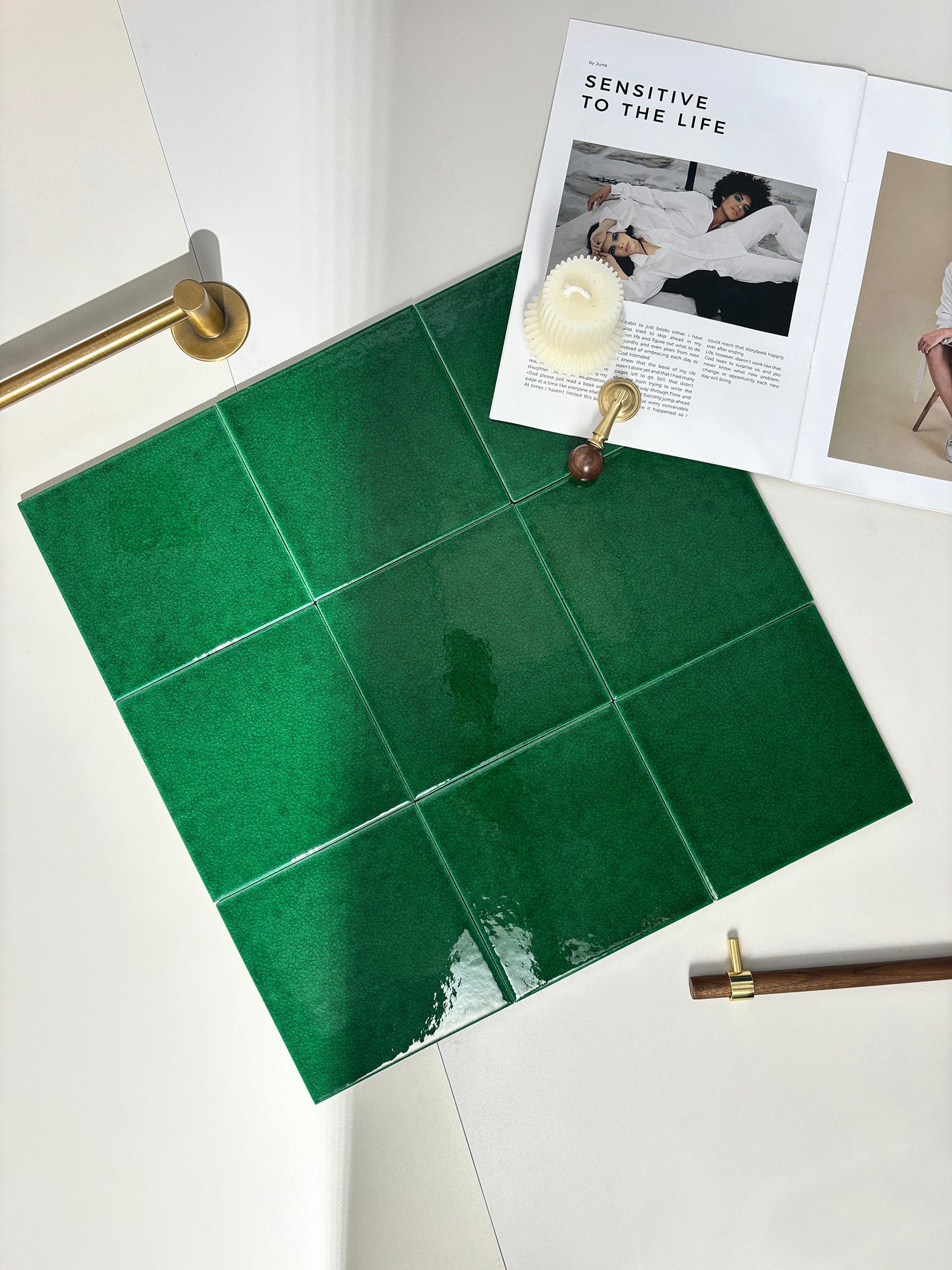 Iridescent Ceramic Tiles 150x150mm - Per Square Meter - Light Green Crackle Finish - 151500ML - GR.Mosaic Decorative Pattern (View 3)