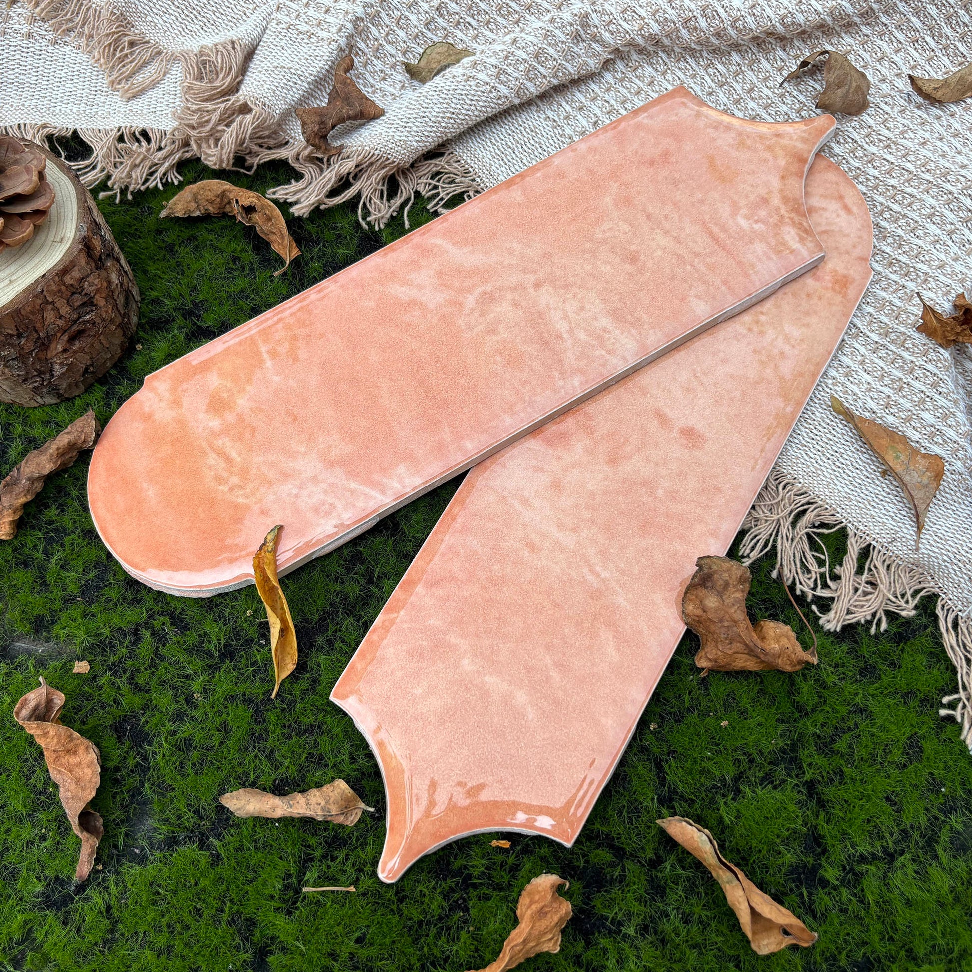 Feather Ceramic Tiles 90x308mm - Per Square Meter - Coral Pink Finish - YM930-19 - GR.Mosaic Decorative Pattern (View 1)