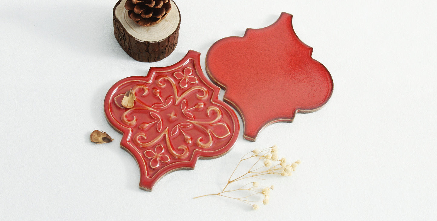 Moroccan Lantern Ceramic Tiles 150x175mm - N-DL-157502 - Per Square Meter - Coral Red Glossy Finish - GR.Mosaic Decorative Pattern (View 6)