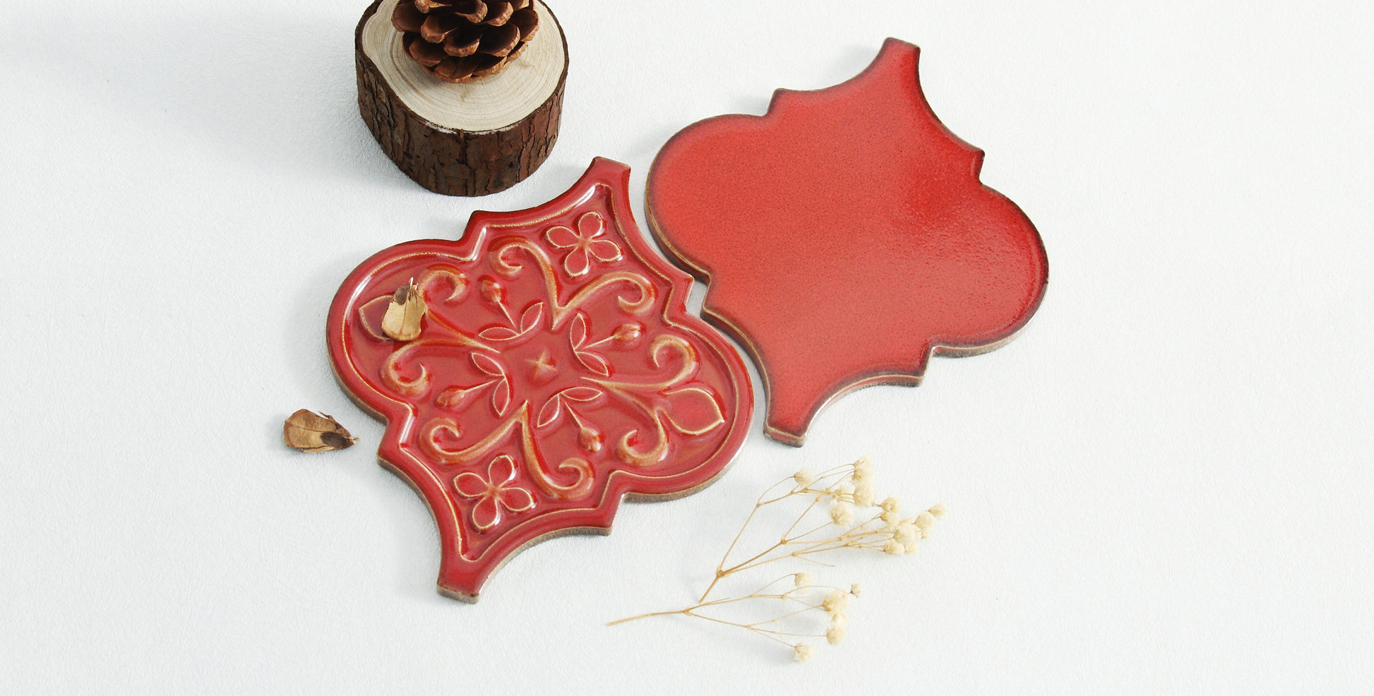 Moroccan Lantern Ceramic Tiles 150x175mm - N-DL-157502 - Per Square Meter - Coral Red Glossy Finish - GR.Mosaic Decorative Pattern (View 6)