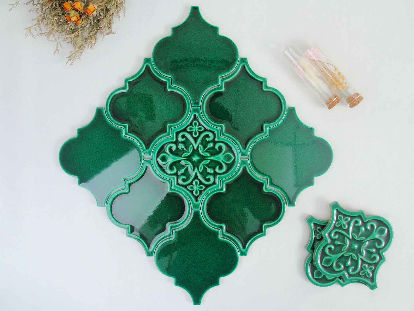 Moroccan Lantern Ceramic Tiles 150x175mm - N-DL-157501 - Per Square Meter - Emerald Green Glossy Finish - GR.Mosaic Decorative Pattern (View 7)