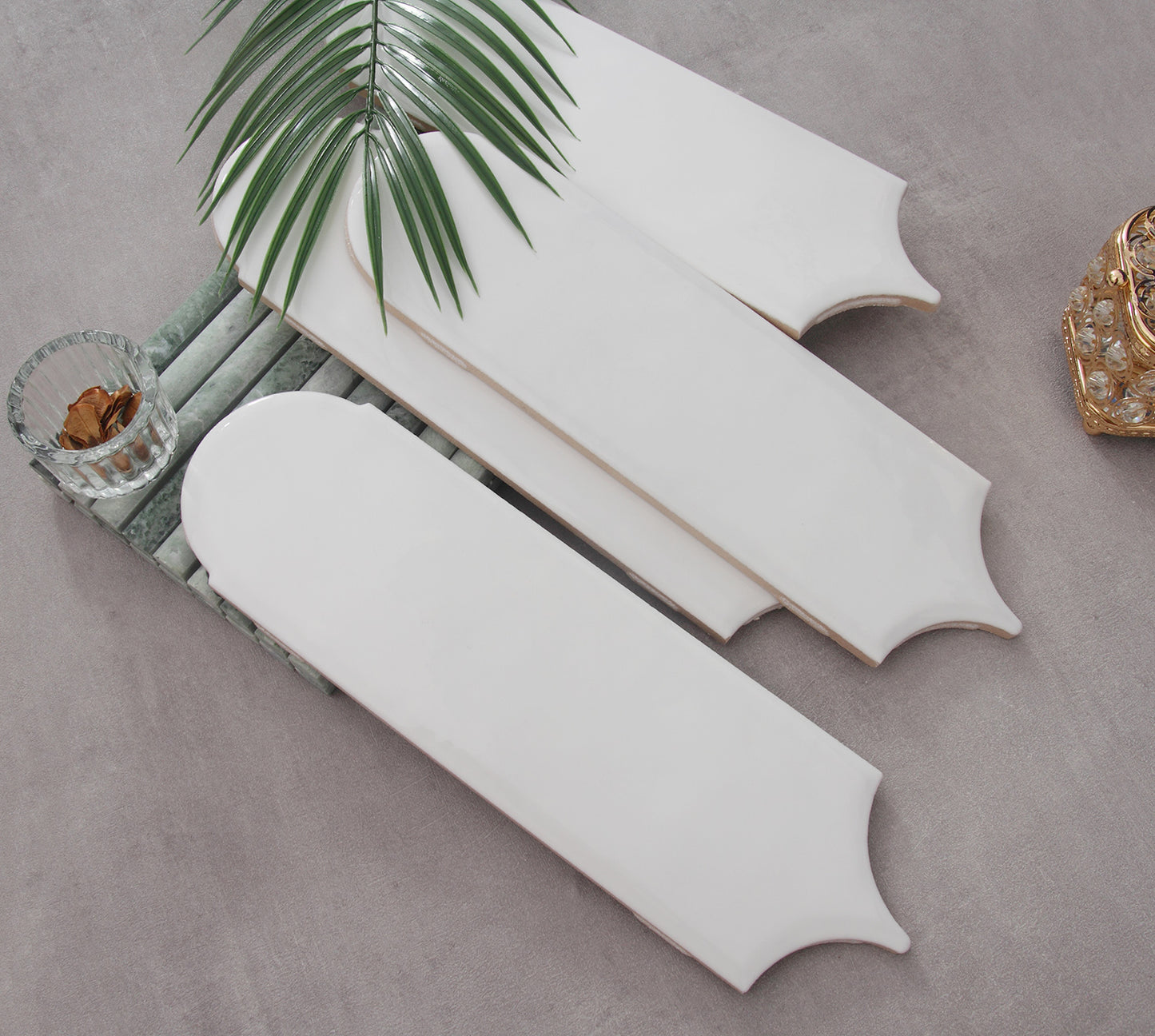 Feather Ceramic Tiles 90x308mm - Per Square Meter - White Finish - YM930-01 - GR.Mosaic Decorative Pattern (View 6)