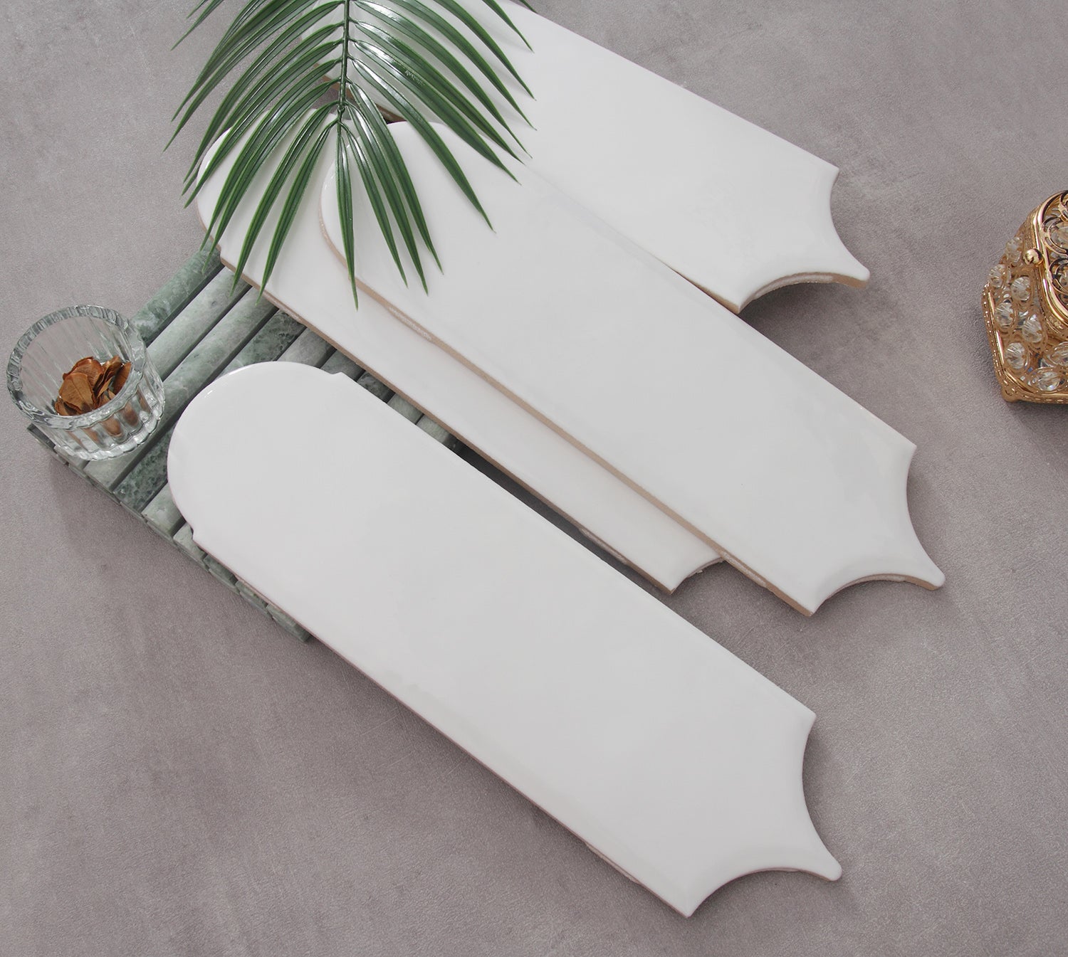 Feather Ceramic Tiles 90x308mm - Per Square Meter - White Finish - YM930-01 - GR.Mosaic Decorative Pattern (View 6)
