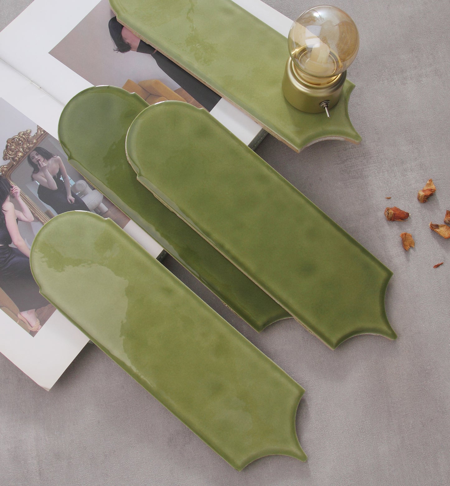 Feather Ceramic Tiles 90x308mm - Per Square Meter - Green Finish - YM930-03 - GR.Mosaic Decorative Pattern (View 8)