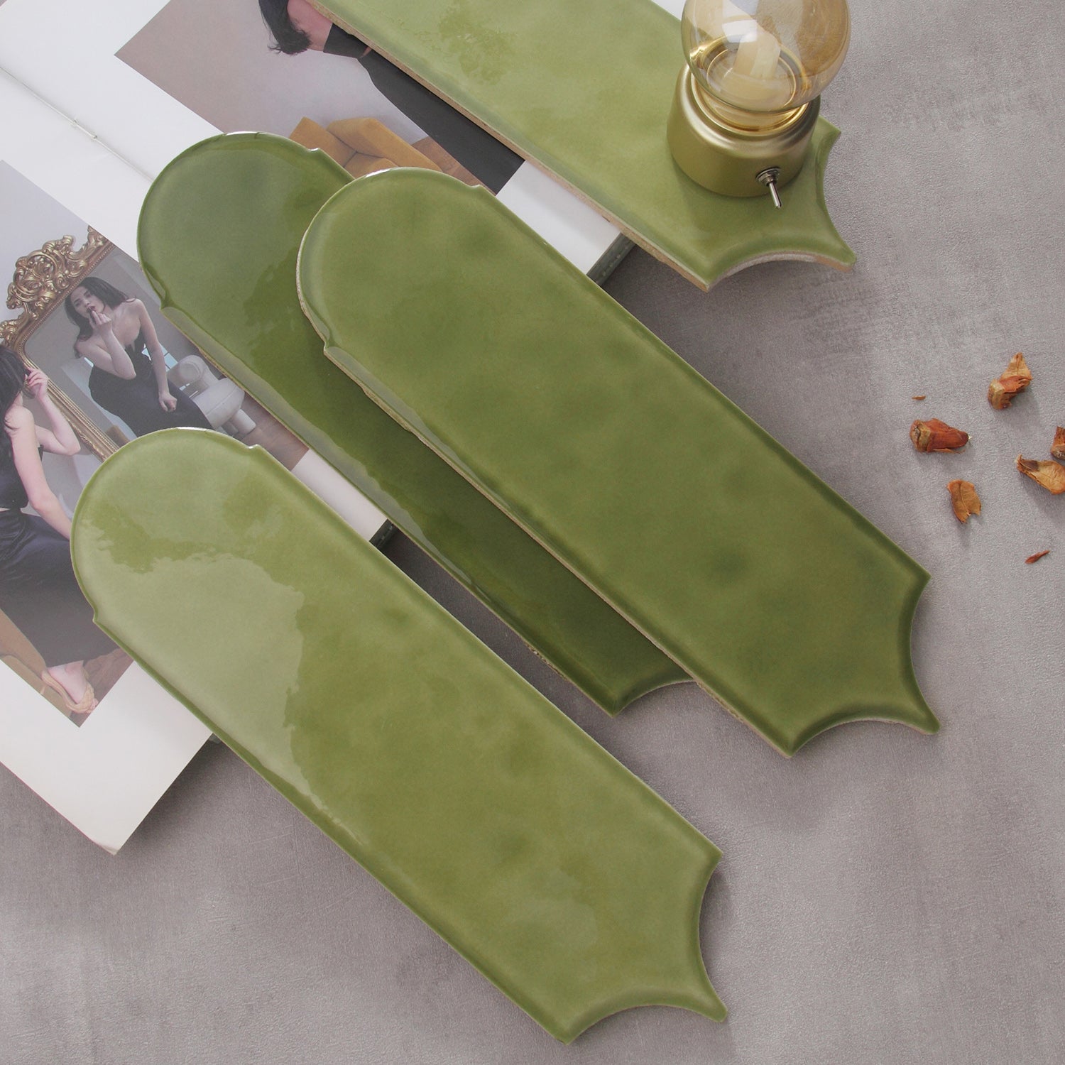 Feather Ceramic Tiles 90x308mm - Per Square Meter - Green Finish - YM930-03 - GR.Mosaic Decorative Pattern (View 11)