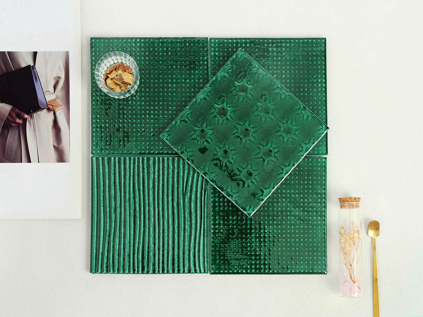 Iridescent Ceramic Tiles 150x150mm - Per Square Meter - Teal Crackle Finish - 1508M - GR.Mosaic Decorative Pattern (View 1)