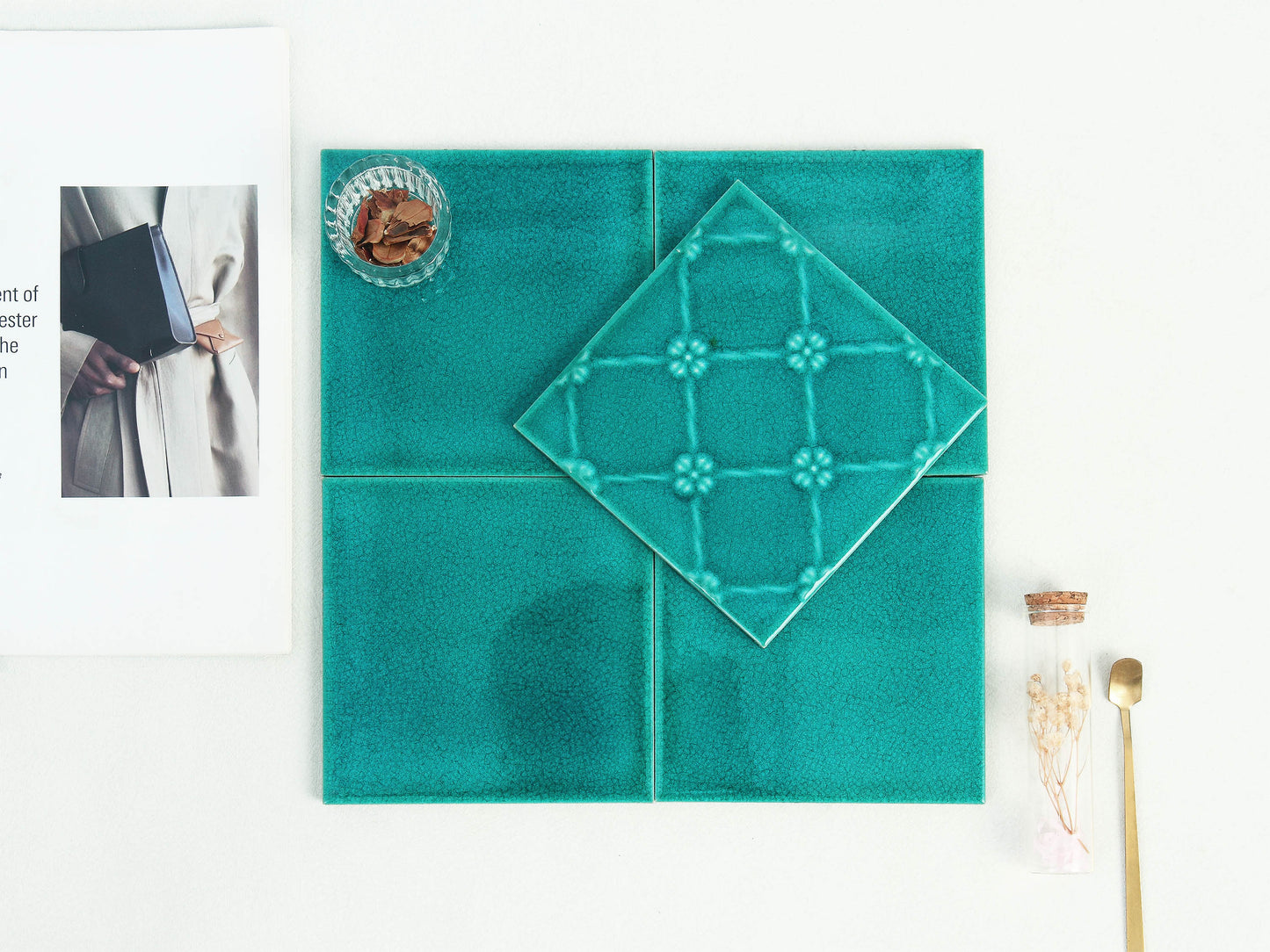 Ice Crack Ceramic Tiles 150x150mm - N-BL-15002 - Per Square Meter - Turquoise Green Crackle Glaze Finish