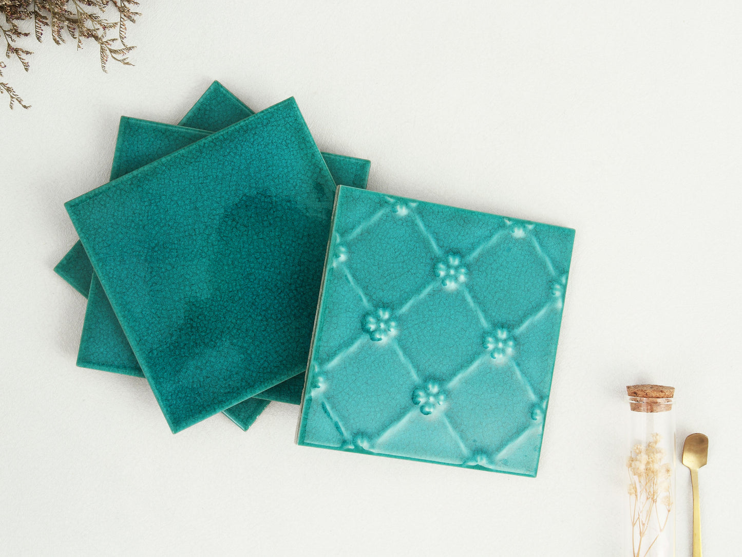 Ice Crack Ceramic Tiles 150x150mm - N-BL-15002 - Per Square Meter - Turquoise Green Crackle Glaze Finish