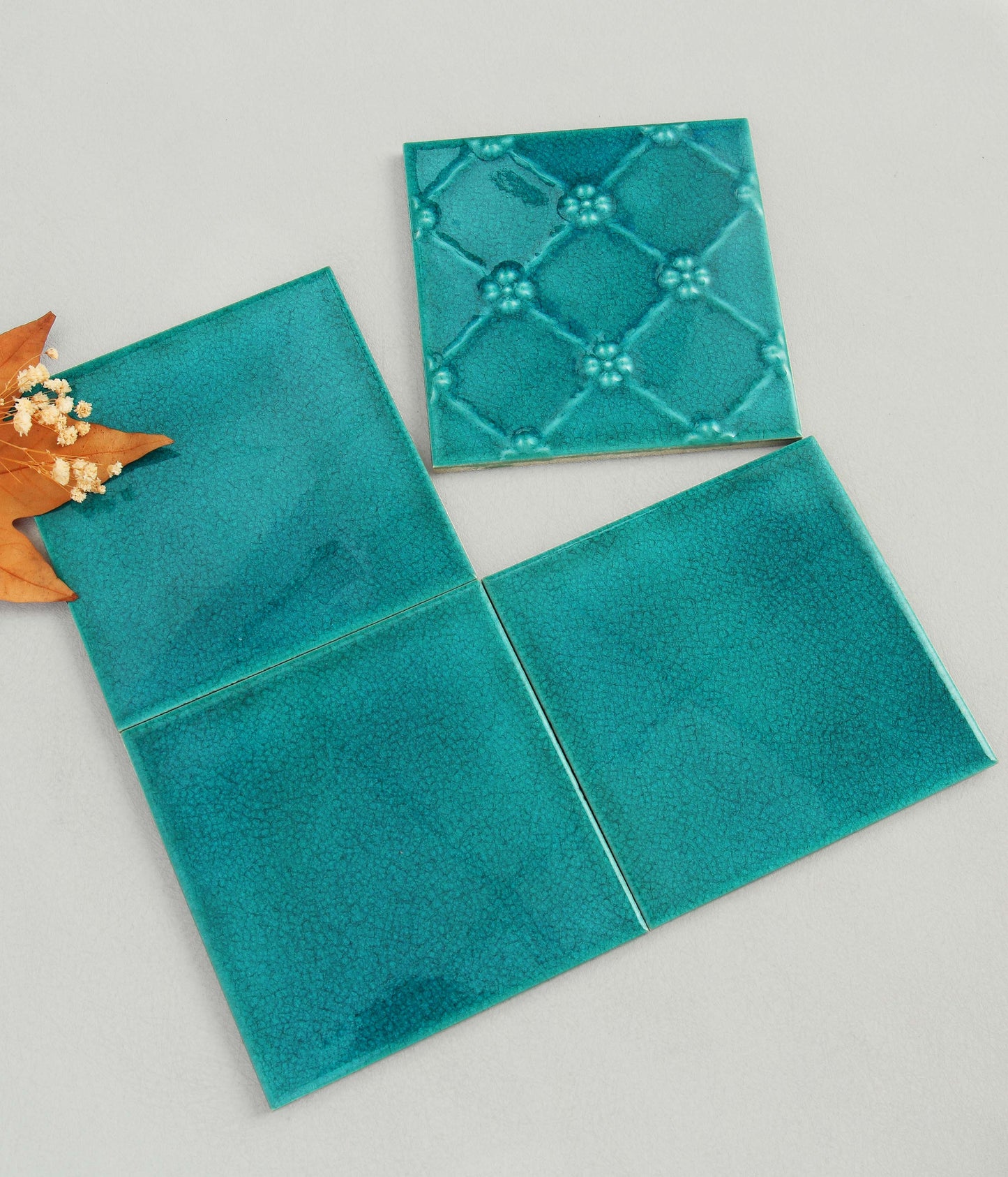 Ice Crack Ceramic Tiles 150x150mm - N-BL-15002 - Per Square Meter - Turquoise Green Crackle Glaze Finish