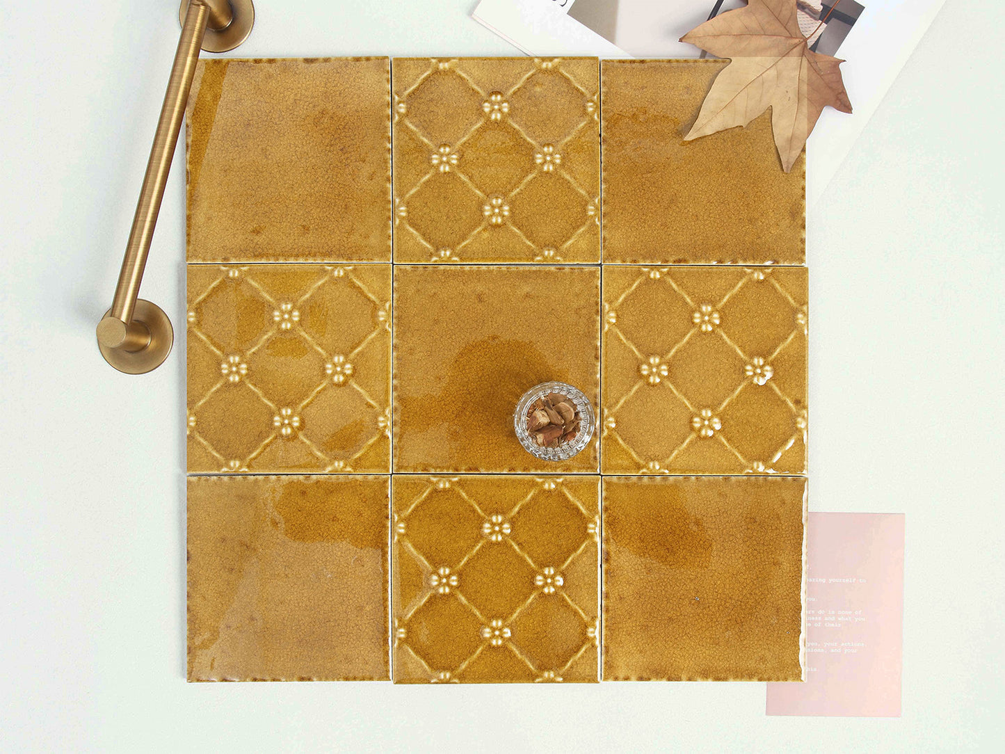 Ice Crack Ceramic Tiles 150x150mm - N-BL-1504M - Per Square Meter - Golden Amber Crackle Glaze Finish