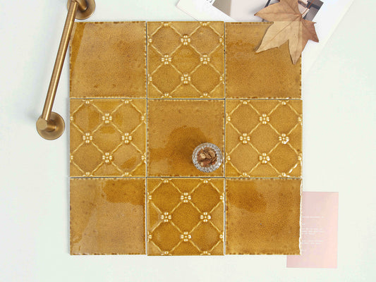 Ice Crack Ceramic Tiles 150x150mm - N-BL-1504M - Per Square Meter - Golden Amber Crackle Glaze Finish