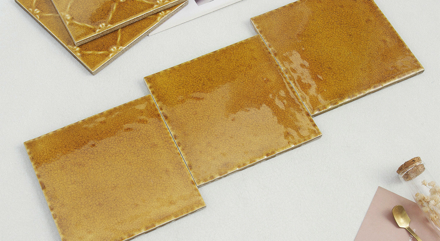 Ice Crack Ceramic Tiles 150x150mm - N-BL-1504M - Per Square Meter - Golden Amber Crackle Glaze Finish