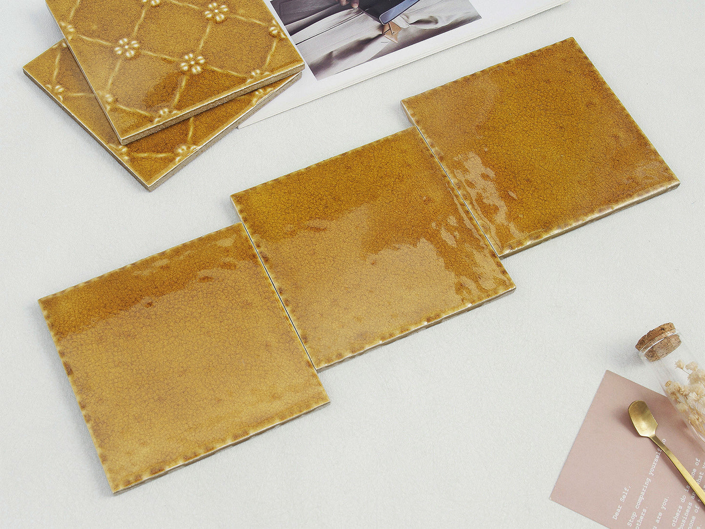 Ice Crack Ceramic Tiles 150x150mm - N-BL-1504M - Per Square Meter - Golden Amber Crackle Glaze Finish