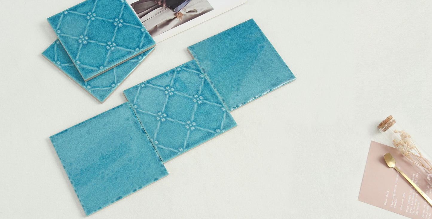 Ice Crack Ceramic Tiles 150x150mm - N-BL-1505M - Per Square Meter - Sky Blue Crackle Glaze Finish