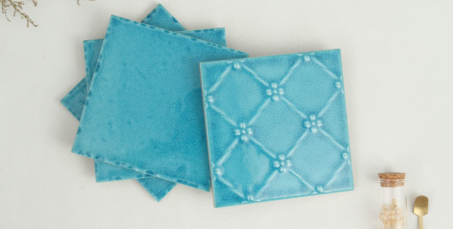 Ice Crack Ceramic Tiles 150x150mm - N-BL-1505M - Per Square Meter - Sky Blue Crackle Glaze Finish