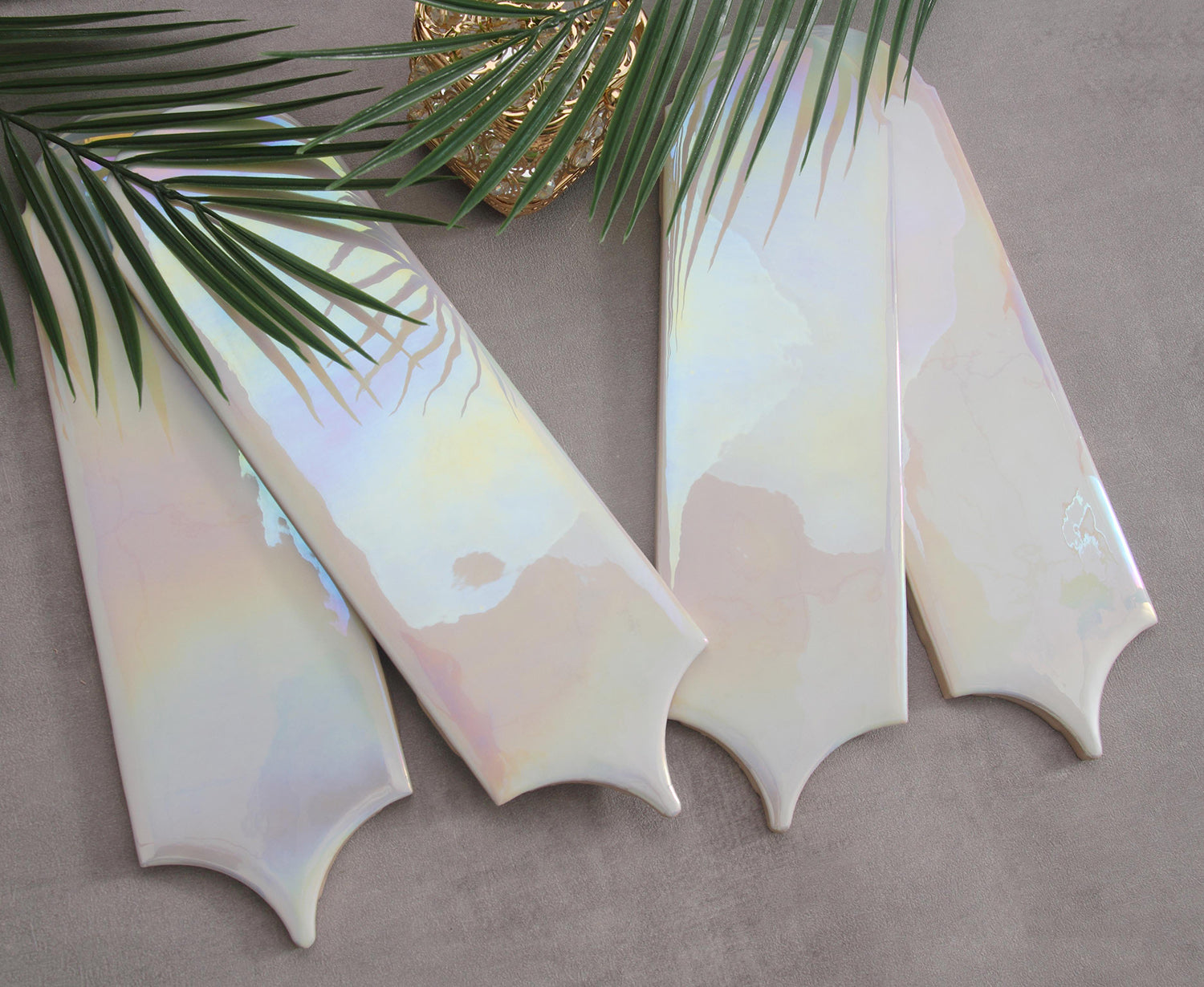 Feather Ceramic Tiles 90x308mm - Per Square Meter - Iridescent White Finish - GYM930-01 - GR.Mosaic Decorative Pattern (View 9)