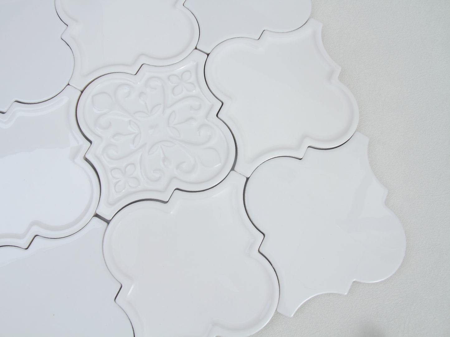 Moroccan Lantern Ceramic Tiles 150x175mm - N-DL-157503 - Per Square Meter - Pure White Glossy Finish - GR.Mosaic Decorative Pattern (View 6)