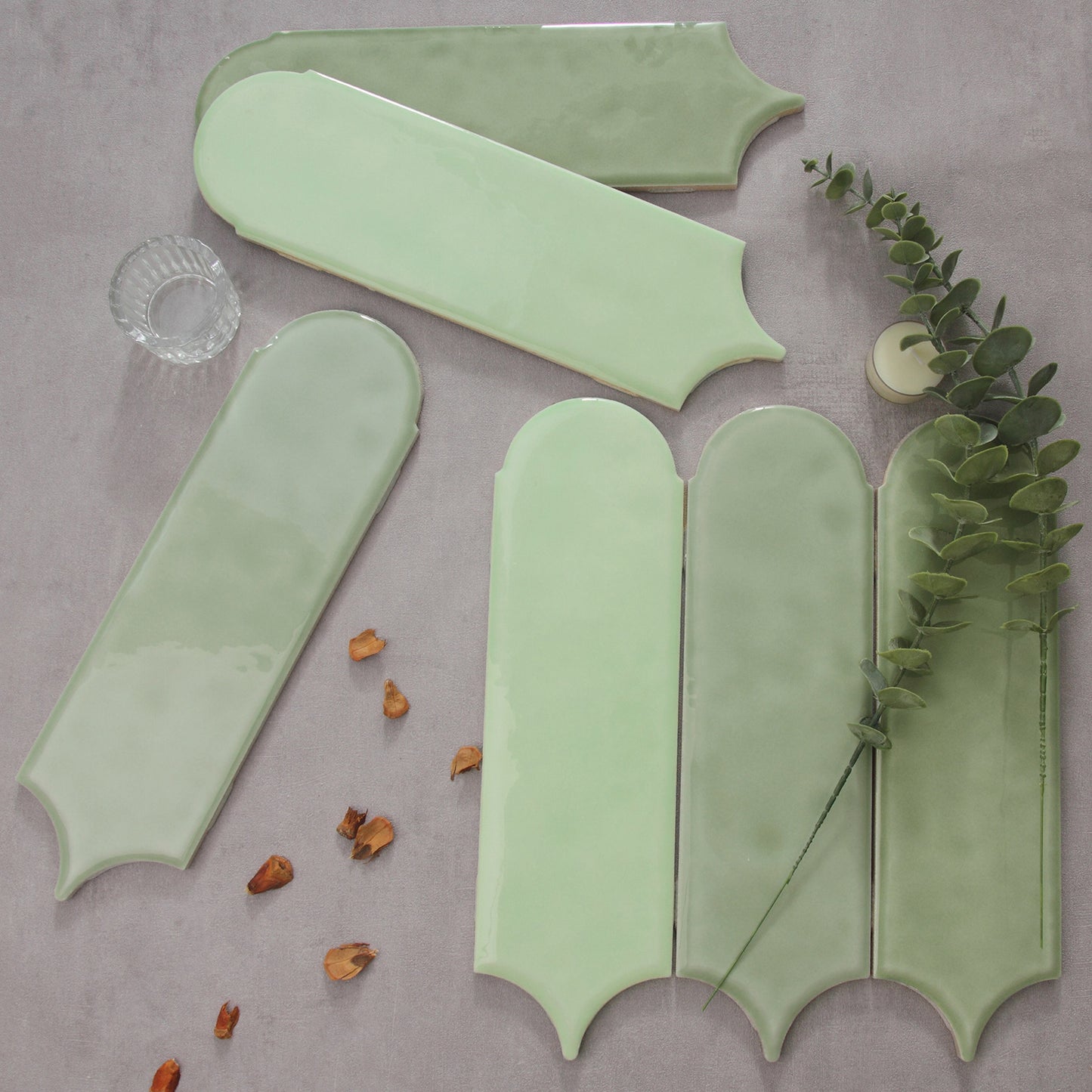 Feather Ceramic Tiles 90x308mm - Per Square Meter - Green Blue Gradient Finish - YM930-05 - GR.Mosaic Decorative Pattern (View 8)