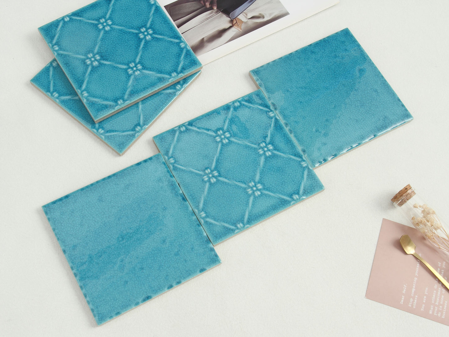 Ice Crack Ceramic Tiles 150x150mm - N-BL-1505M - Per Square Meter - Sky Blue Crackle Glaze Finish