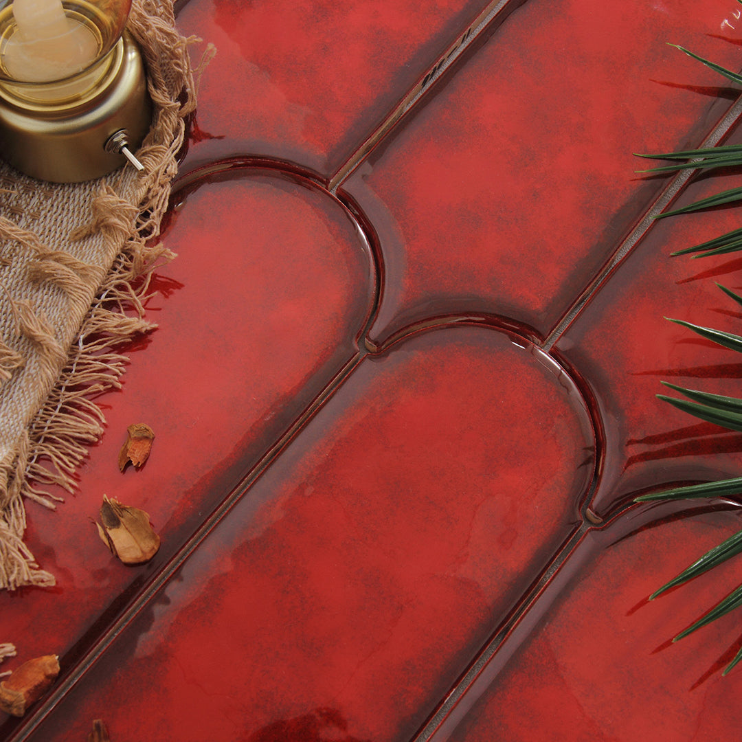 Feather Ceramic Tiles 90x308mm - Per Square Meter - Bright Red Finish - YM930-11 - GR.Mosaic Decorative Pattern (View 5)